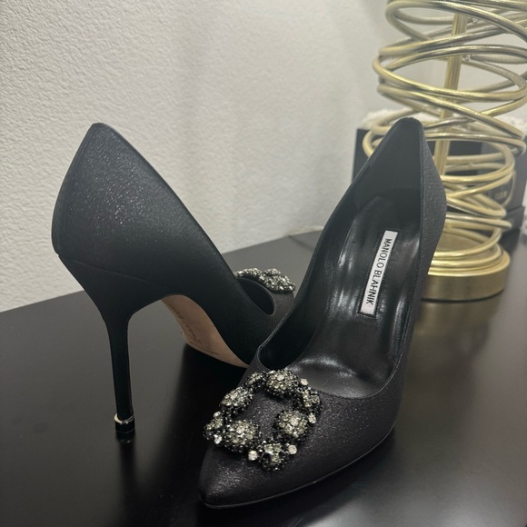 Manolo Blahnik Hangisi 105 Crystal Buckle Black 39 - Picture 4 of 8